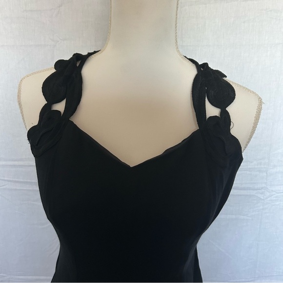 Little Black Dress Sheath Cocktail Party Floral Applique VTG Vintage Gunne Sax‎ - Picture 2 of 10